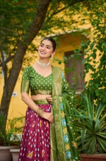 Heavy Lichi Silk Lehenga Choli with Jacquard Border - Purple - Image 2