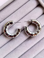 Round Dangle Geometric Chunky Earrings - Image 2
